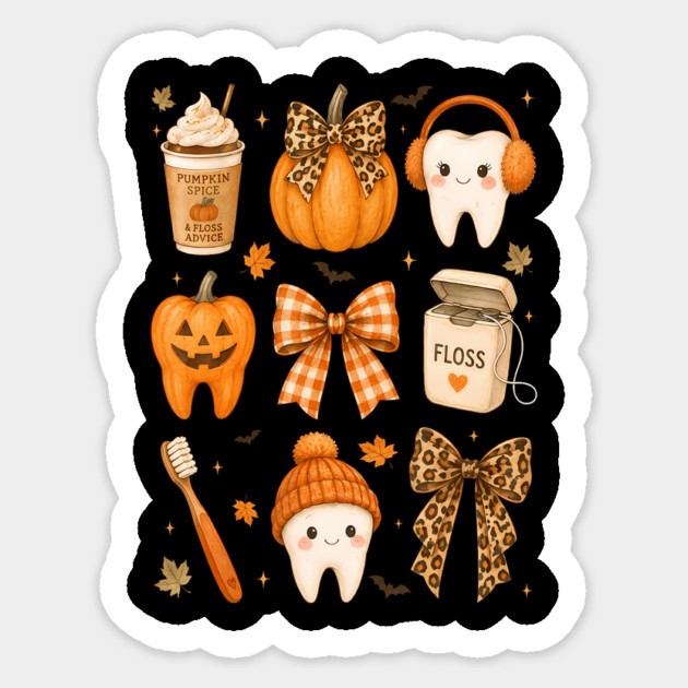 Fall Dentist Halloween Tooth Pumpkin Bow Dental Hygienist Sticker