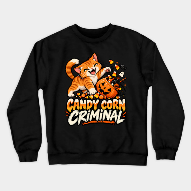 Candy Corn Criminal Shirt, Funny Orange Tabby Cat Halloween Tee, Cute Cat Candy Thief Shirt, Sarcastic Halloween Cat Gift Crewneck Sweatshirt