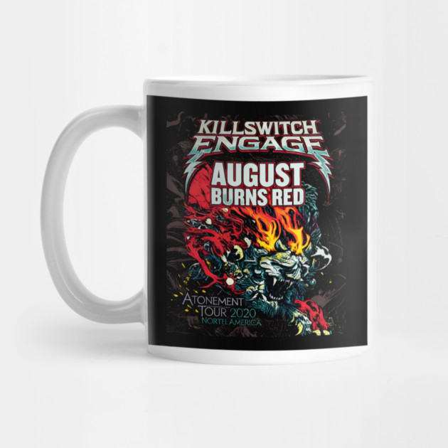 Aggressive Snarling Blue Beast Monster with Red and Yellow Fire Flames Portrait Mug