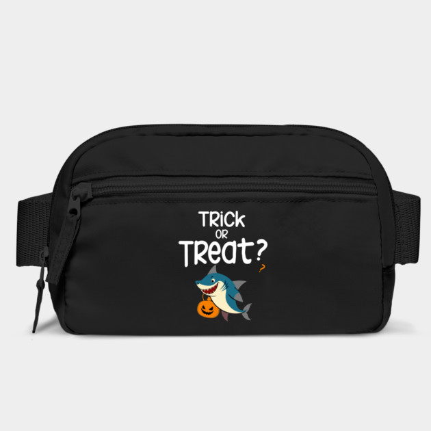 Trick or Treat ? with a shark holding a halloween basket Bag