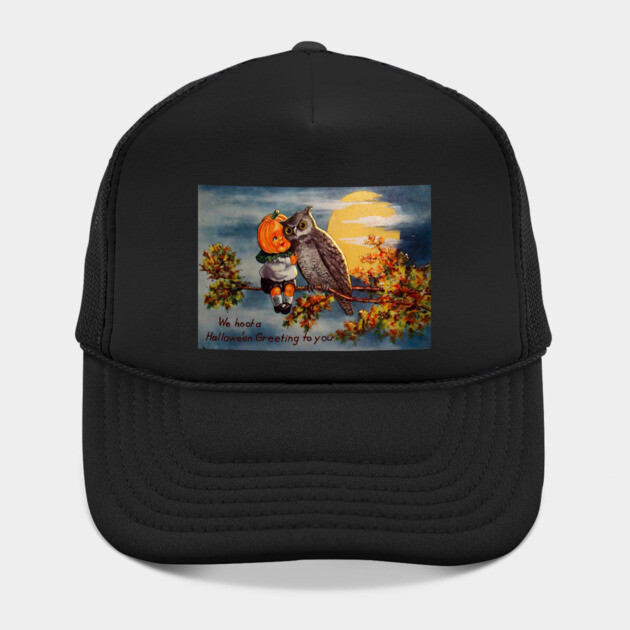 Vintage Halloween Pumpkin and Owl Hat