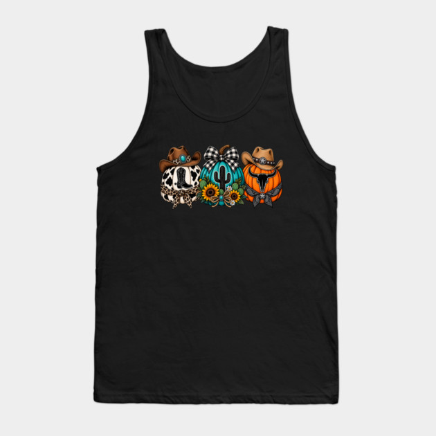 Western Halloween Pumpkins Cowgirl Cowboy Tank Top