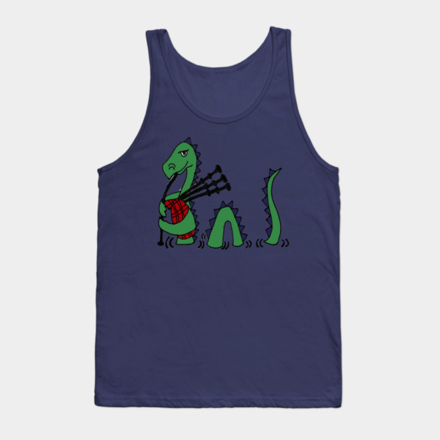 Funny Green Loch Ness Monster Playing Bagpipes Tank Top