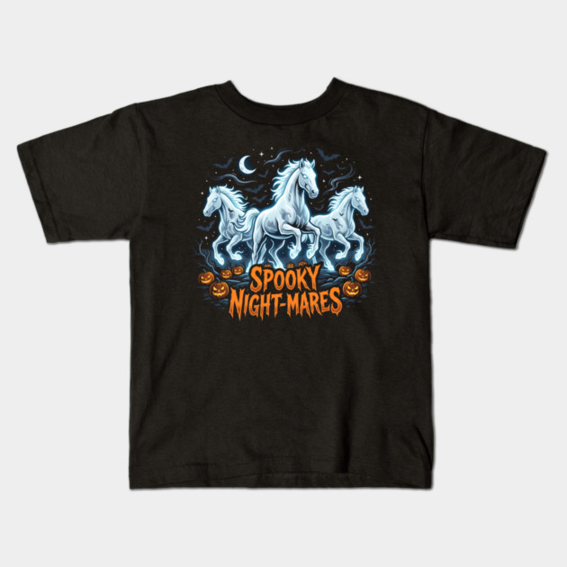 Spooky Night Horses – Funny Ghost Horse Halloween Art Kids T-Shirt