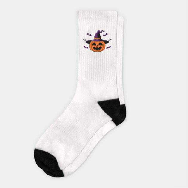 Cute Pumpkin Witch Hat Halloween Bats Vintage Socks