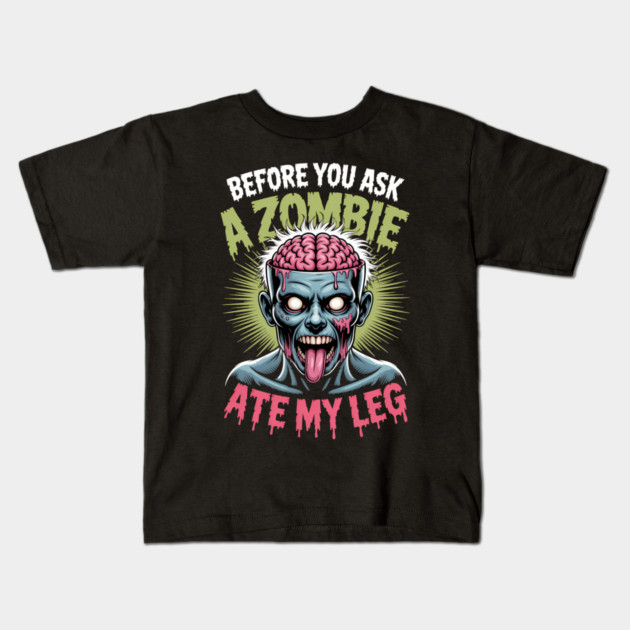 Zombie Halloween Funny Leg Amputee Humor Kids T-Shirt