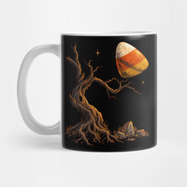Candy Corn Moon Over Haunted Tree – Spooky Halloween Art Mug