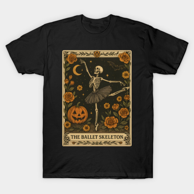 Floral Skeleton Ballet Teacher Tarot Card Pumpkin Halloween T-Shirt