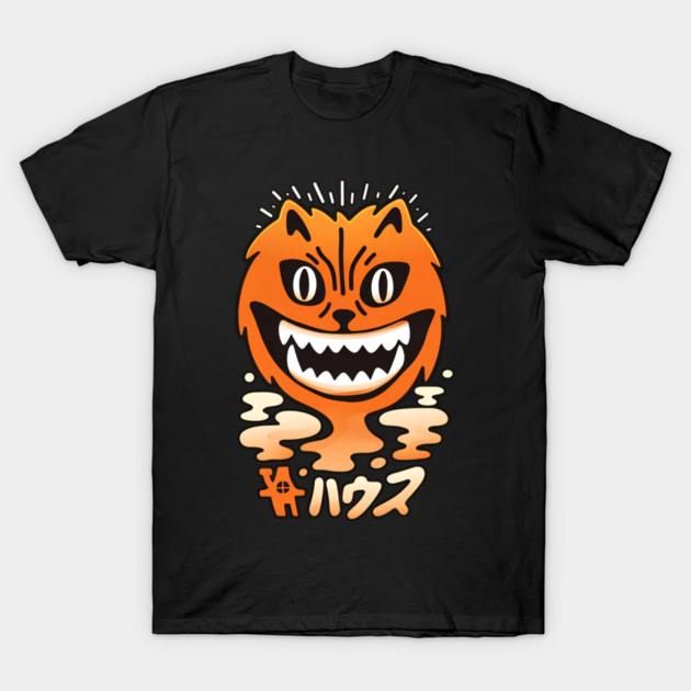 Creepy Cat Grinning Demon Face Retro Japanese Yokai T-Shirt