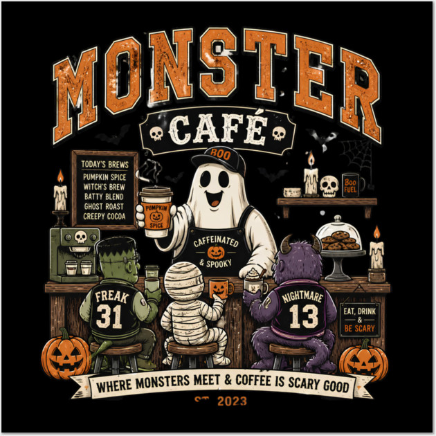 Monster Cafe Coffee Halloween Ghost Monsters Posters and Art Prints