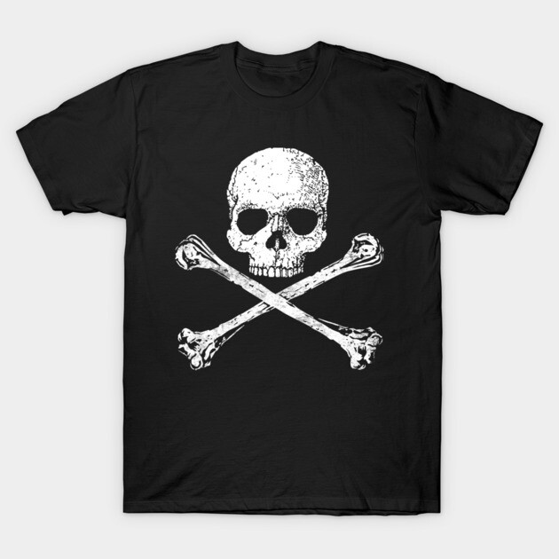 Skull and Crossbones 2 - White Distressed T-Shirt