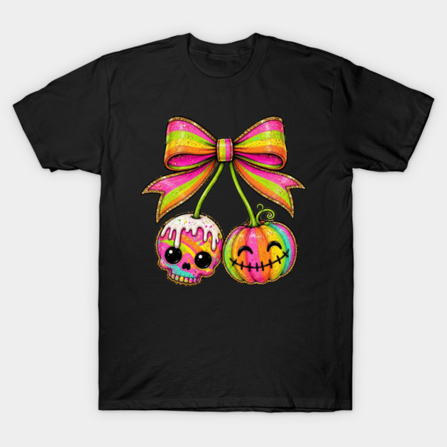 Coquette Halloween Shirt, Skull Pumpkin Bow Tee, Cute Spooky Season T-Shirt