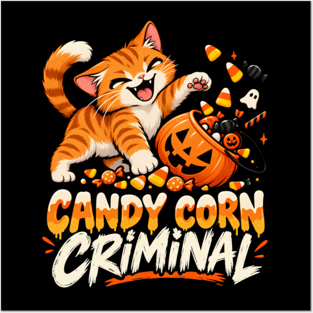 Candy Corn Criminal Shirt, Funny Orange Tabby Cat Halloween Tee, Cute Cat Candy Thief Shirt, Sarcastic Halloween Cat Gift Posters and Art Prints