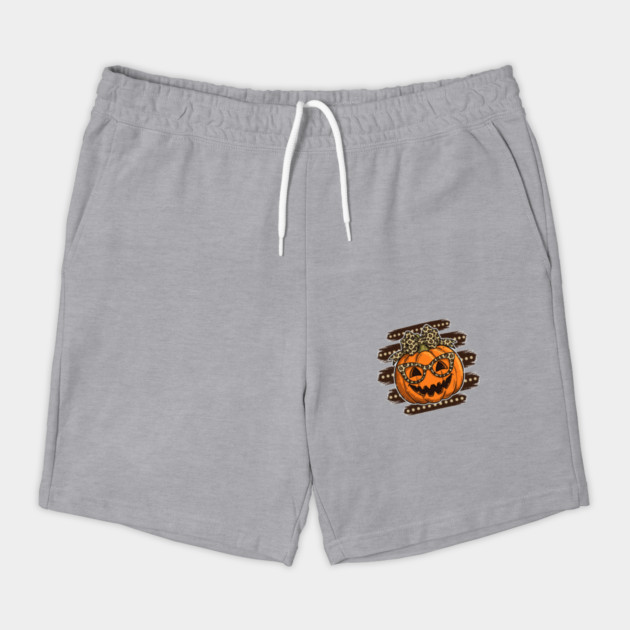 Leopard Print Pumpkin with Glasses and Bow Halloween Shorts