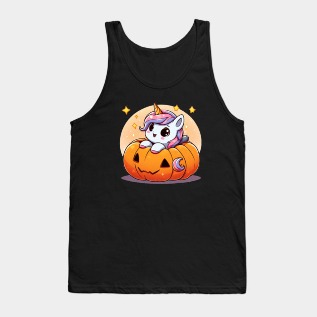 Cute Baby Unicorn in Jack-o'-Lantern Halloween Tank Top - Kawaii Unicorn Peeking from a Carved Pumpkin, Unisex Tank for Men and Women