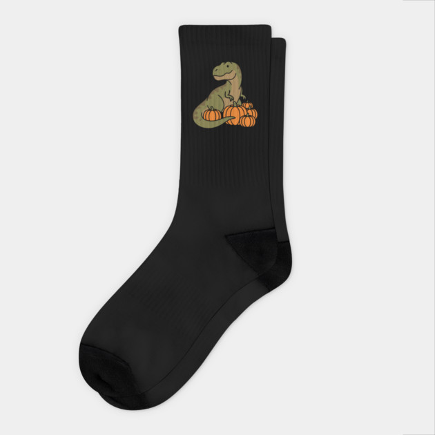 Cute T-Rex Pumpkin Patch Halloween Dinosaur Socks
