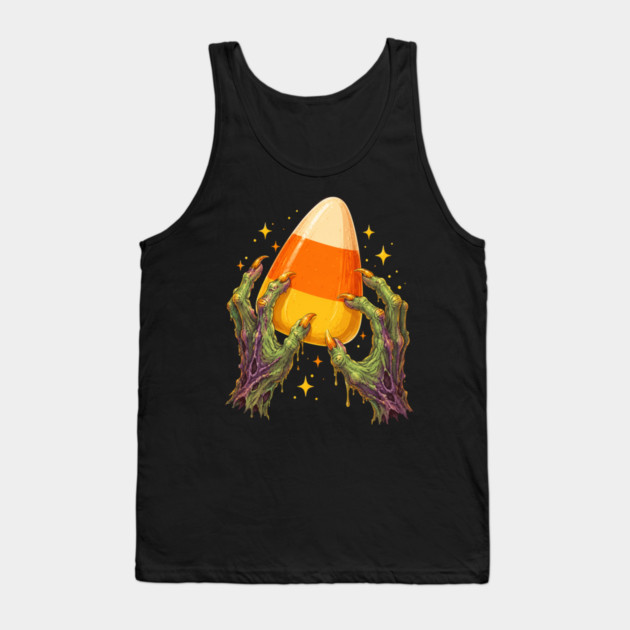 Spooky Candy Corn Zombie Hands Halloween Art Tank Top