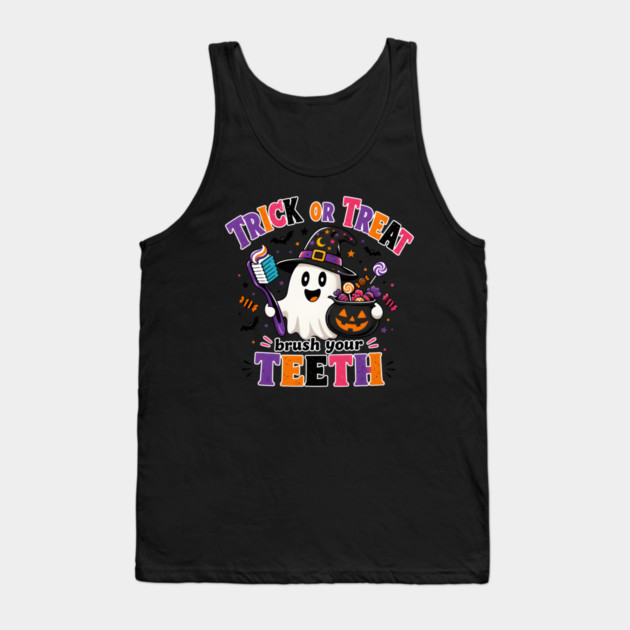Trick Or Treat Brush Your Teeth Dental Ghost Halloween Tank Top