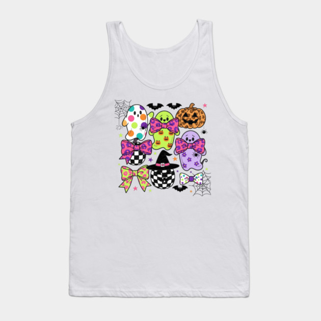 Cute Halloween Ghosts and Pumpkins with Bows Tank Top