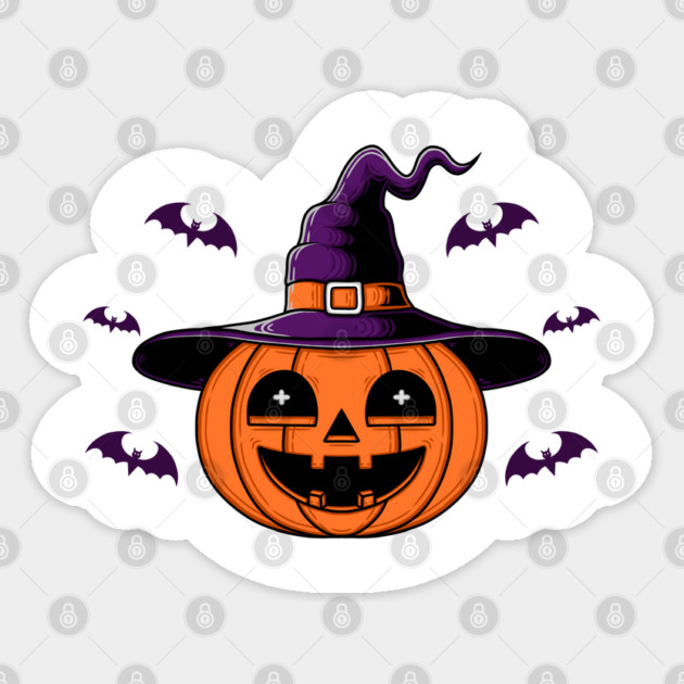Cute Pumpkin Witch Hat Halloween Bats Vintage Sticker