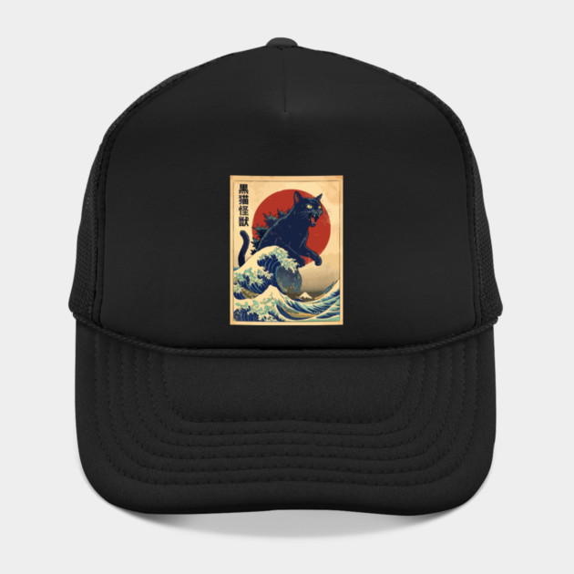 Black Cat Monster Kanagawa Wave Hat