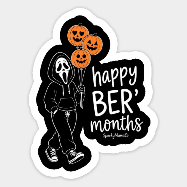 Happy Ber Months Ghost Face Pumpkin Balloons Halloween Sticker