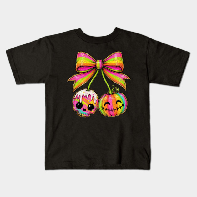 Coquette Halloween Shirt, Skull Pumpkin Bow Tee, Cute Spooky Season Kids T-Shirt