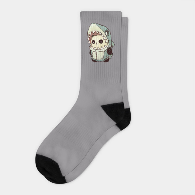Cute Panda in Shark Costume Crew Socks - Sketchy Panda Wearing a Toothy Shark Hood Onesie, Gift for Animal Lovers