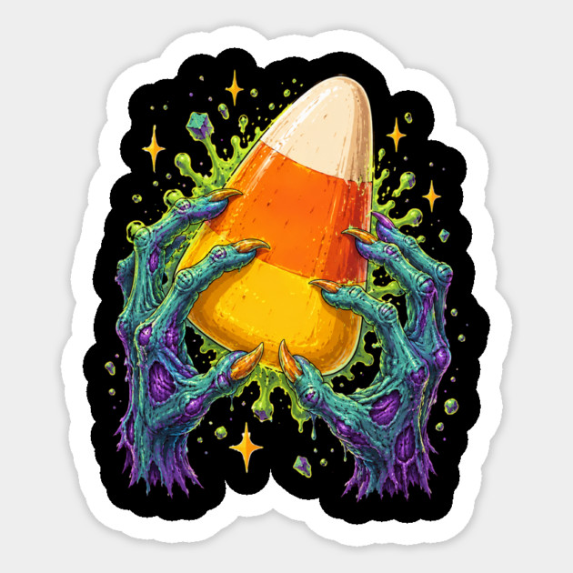Zombie Hands Candy Corn Halloween Horror Graphic Sticker