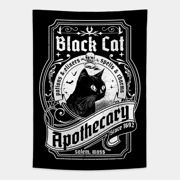 Black Cat Apothecary - Salem 1692 Retro Vintage Halloween Tapestry