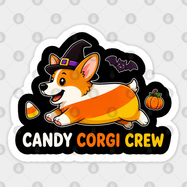 Candy Corgi Crew Running Witch Hat Halloween Sticker