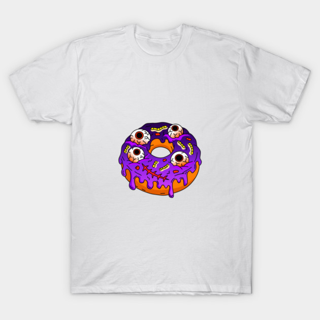 Spooky Halloween Monster Doughnut topped with Eyeballs Maggots Stitched Mouth and Purple Glaze Vector T-Shirt