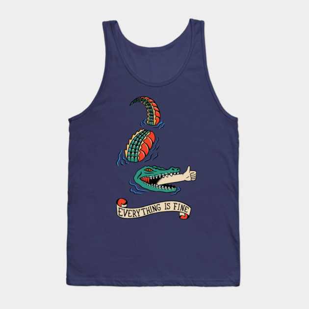 Funny Everything Is Fine Alligator Tattoo Tank Top - Gator Swallowing an Arm Giving a Thumbs Up, Dark Humor, Unisex Tank for Men and Women