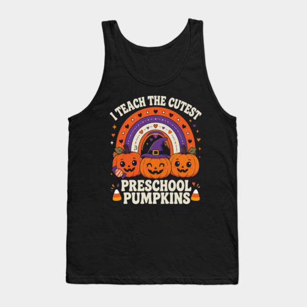 Preschool Pumpkins Halloween rainbow teacher graphic Tank Top