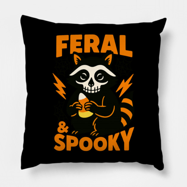 Feral Spooky Raccoon Halloween Candy Corn Pillow