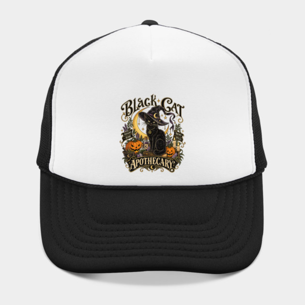 Vintage Black Cat Witch Apothecary Halloween Art Hat
