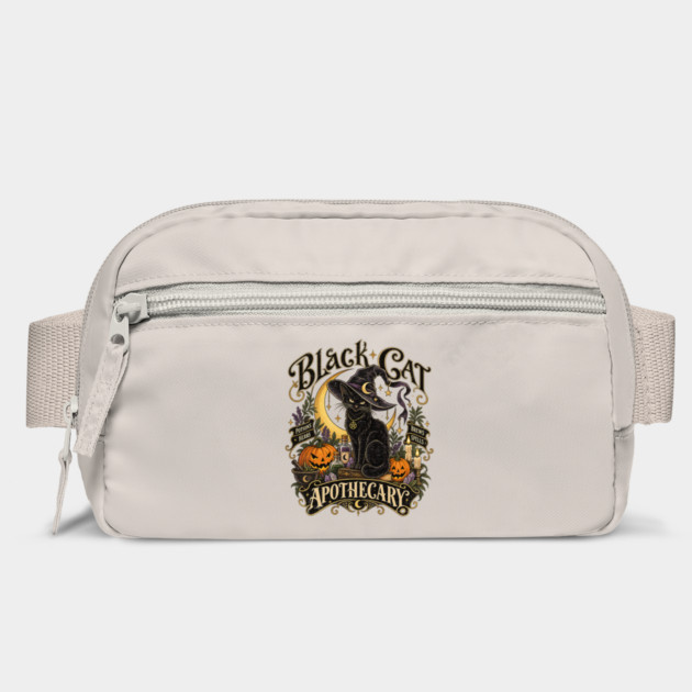 Vintage Black Cat Witch Apothecary Halloween Art Bag