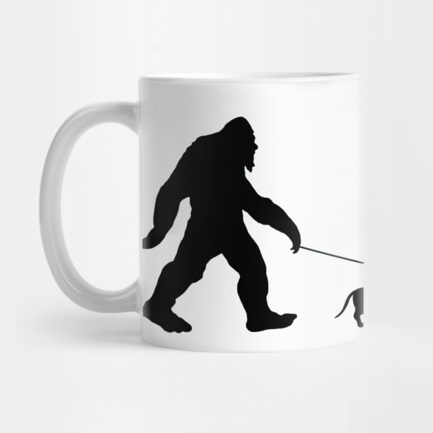 Funny Bigfoot Walking a Dachshund Coffee Mug - Black Silhouette Sasquatch with Wiener Dog on a Leash, Gift for Dog Lovers