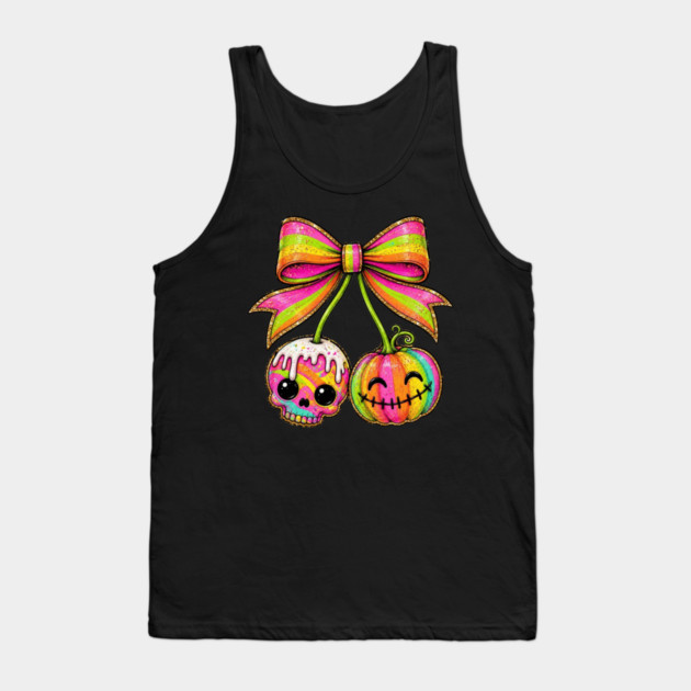 Coquette Halloween Shirt, Skull Pumpkin Bow Tee, Cute Spooky Season Tank Top