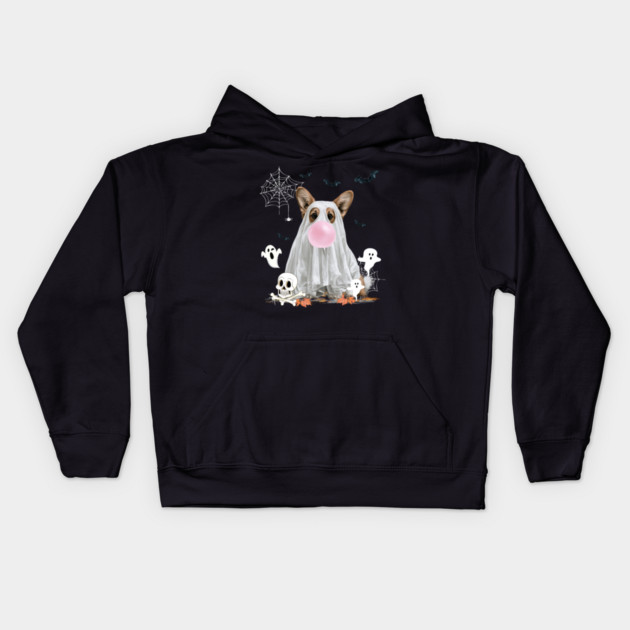 Corgi Dog Ghost Dressed Funny Halloween Dog Lover Kids Hoodie