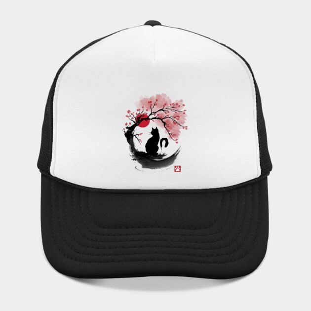 Sakura cat sumi e Hat