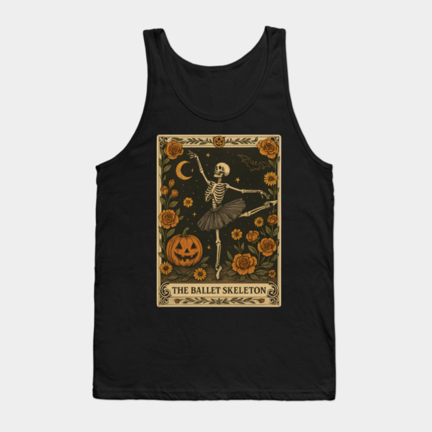 Floral Skeleton Ballet Teacher Tarot Card Pumpkin Halloween Tank Top