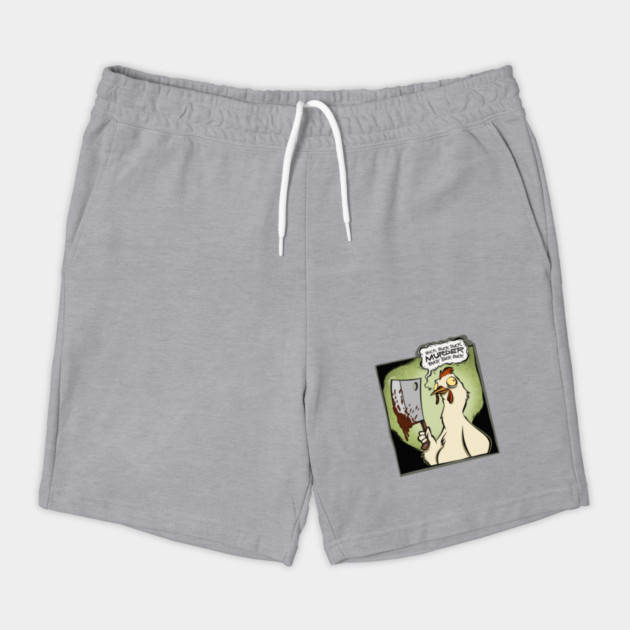 Funny Murder Chicken with Bloody Cleaver Drawstring Shorts - Wide-Eyed Cartoon Hen with Murder Speech Bubble, Gift for Chicken Lovers