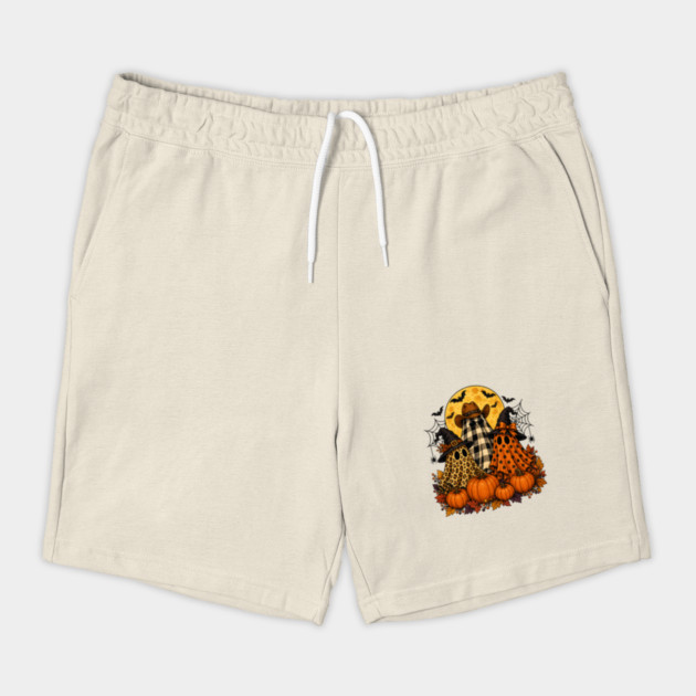 Western Halloween Ghost Trio Pumpkins and Full Moon Shorts