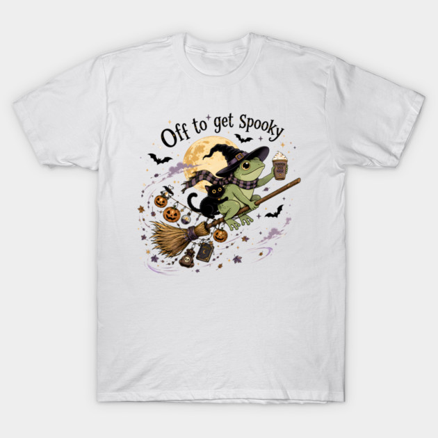 Off to Get Spooky Frog Witch Halloween T-Shirt