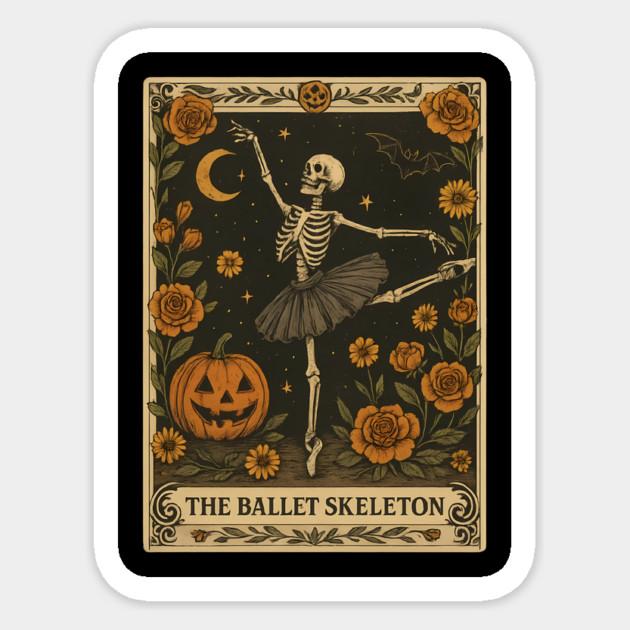 Floral Skeleton Ballet Teacher Tarot Card Pumpkin Halloween Sticker
