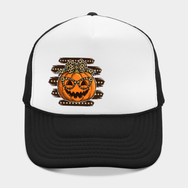 Leopard Print Pumpkin with Glasses and Bow Halloween Hat