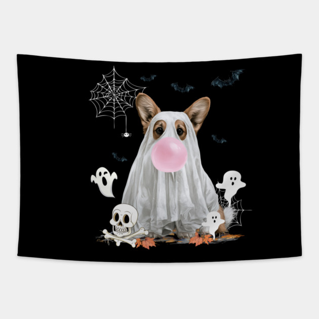 Corgi Dog Ghost Dressed Funny Halloween Dog Lover Tapestry