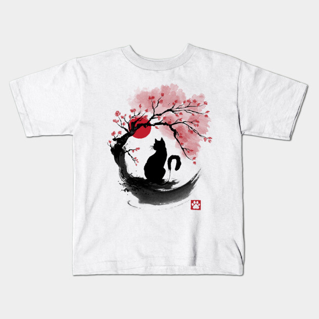 Sakura cat sumi e Kids T-Shirt