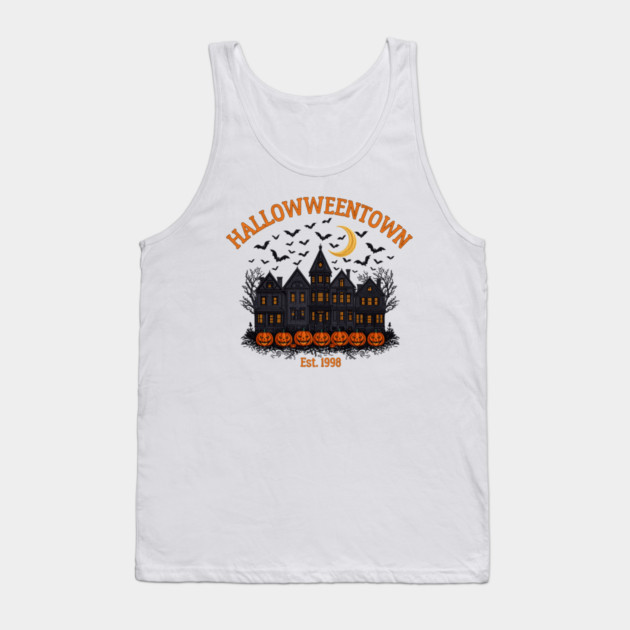 Halloweentown Est 1998 Retro Spooky Haunted House Bats and Pumpkins Tank Top